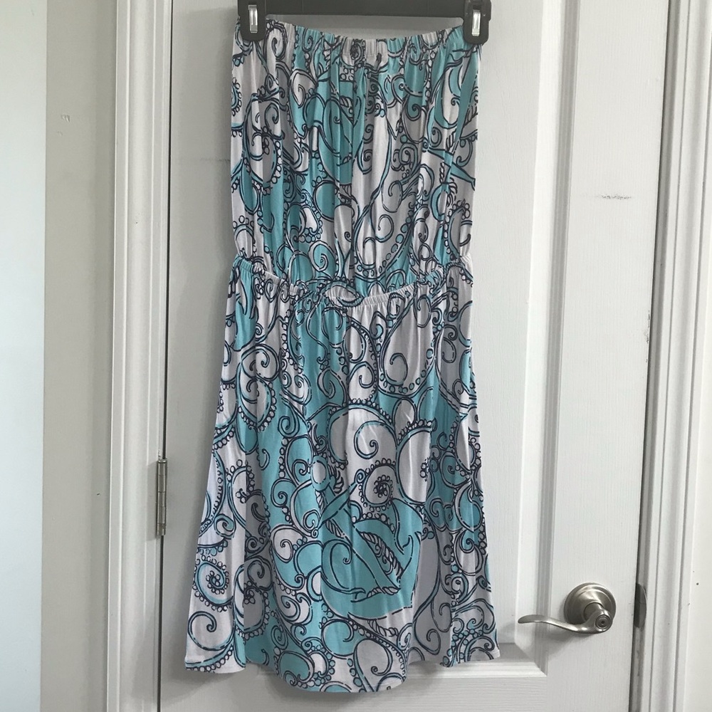 Lilly Pulitzer Blue and White Strapless Dress